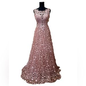 Ladonatella Light Pink Floral 3D Beaded Sleeveless Long/Maxi Fully Lined Gown